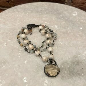 Light Blue and Cream Beaded Gunmetal Bracelet